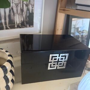 Neiman Marcus Black enamel lidded storage box glam art deco style 12x7x8”